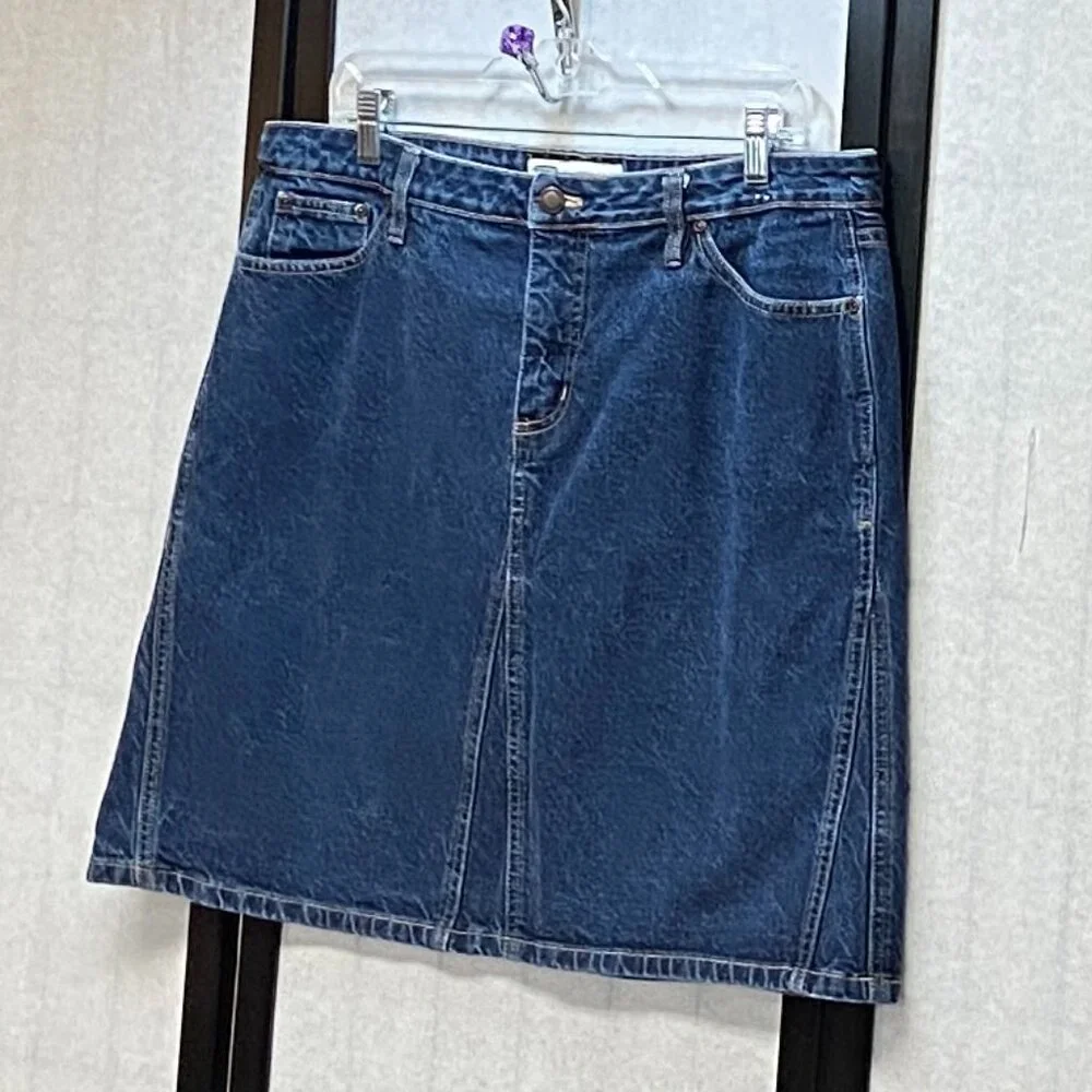 Vintage Faded Glory A Line Gored Denim Jean Mini Skirt Medium Wash 16 High Rise